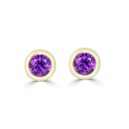 14K Yellow Gold Bezel Set Amethyst Earrings - 0.20 ct