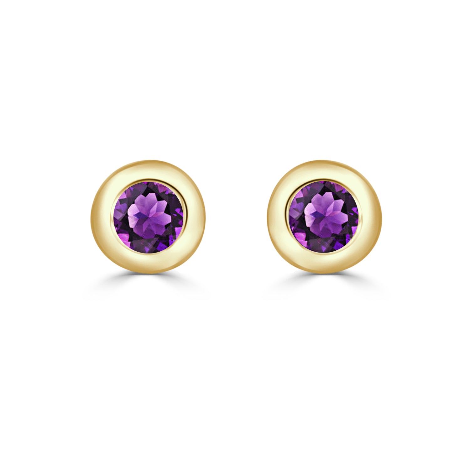 14K Yellow Gold Bezel Set Amethyst Earrings - 0.20 ct
