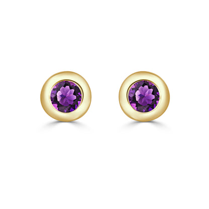 14K Yellow Gold Bezel Set Amethyst Earrings - 0.20 ct