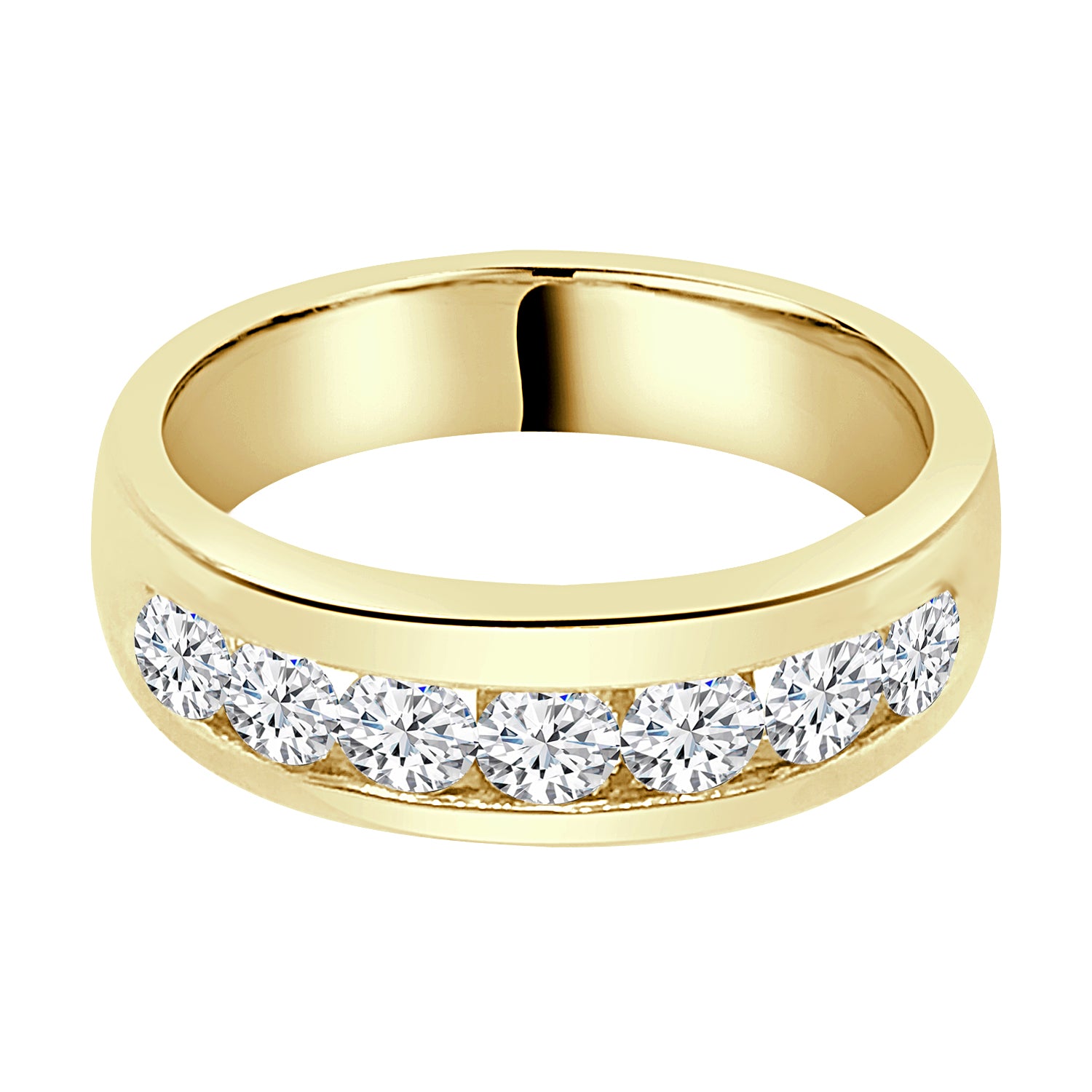 7 Stone 1.35 ct Natural Diamond Wedding Band in 14K Yellow Gold