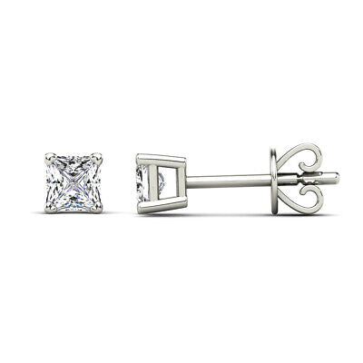 0.20 Carat Princess Cut Solitaire Diamond Studs in 14 Karat White Gold