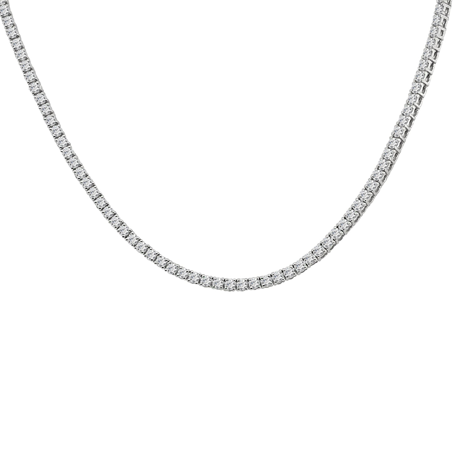 14K White Gold Tennis Necklace with 5.00 Carat Round Natural Diamond