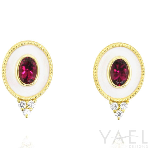 Regal Rubellite 0.91 ct Oval Halo Earrings in 14K Yellow Gold