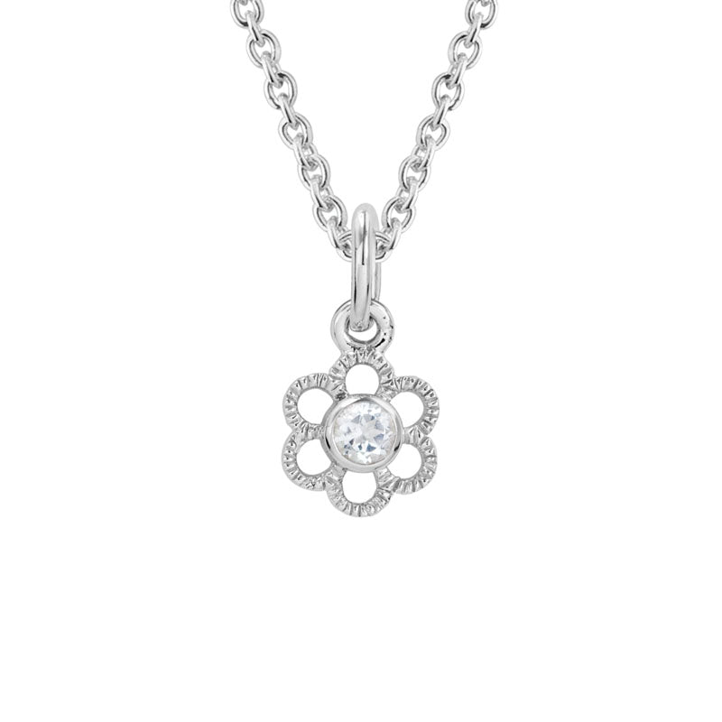 White Topaz Flower Child Sterling Silver Necklace