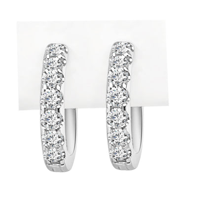 14K White Gold Natural Diamond Round Shape Diamond Hoop Earrings (0.61 ct)