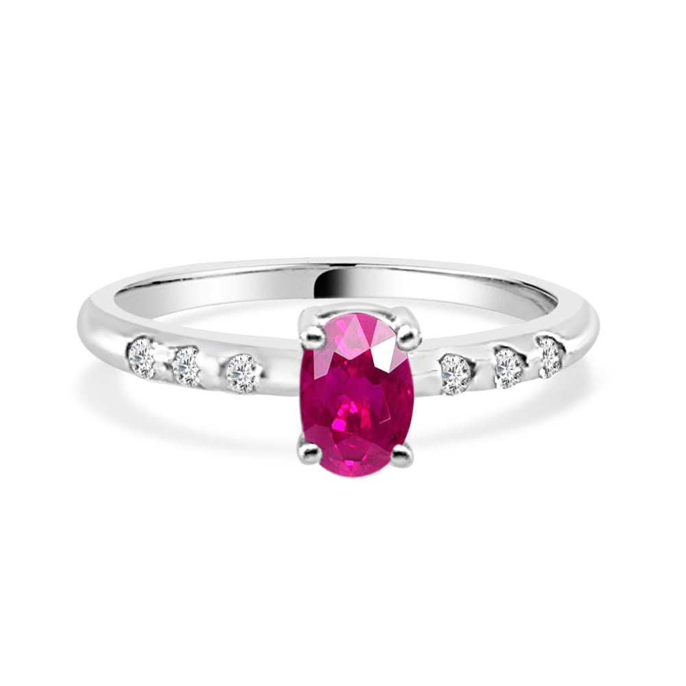 Pink Sapphire and Diamond Oval Ring in 14 Karat White Gold - 0.60 Carats