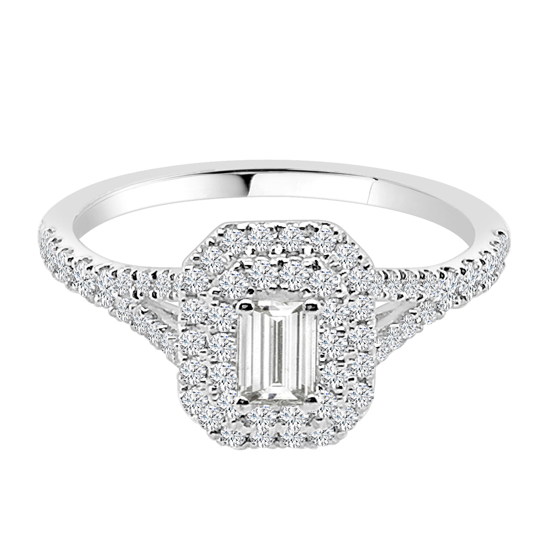 Emerald Double 0.82 Carat Natural Diamond Engagement Ring in 14 Karat White Gold
