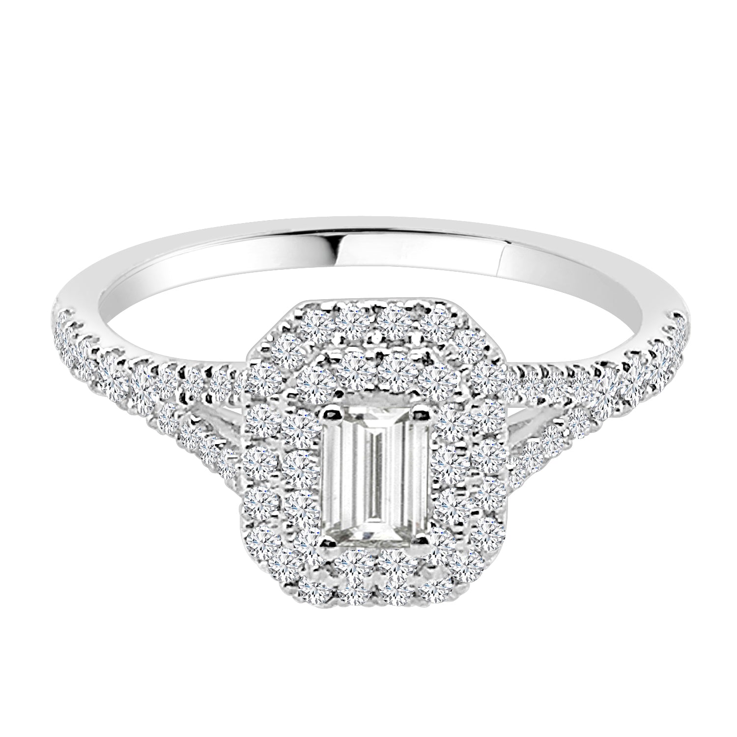 Emerald Double 0.82 Natural Diamond Engagement Ring in 14 Karat White Gold