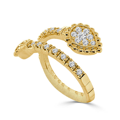 Pear Shape Natural Diamond 18 Karat Yellow Gold Open Flex Ring - 0.31 Ct