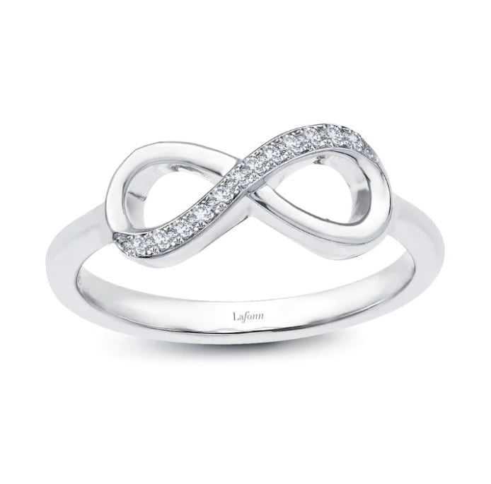 Platinum Coated Sterling Silver Infinity Ring with Lassaire Stone (0.17 ct)