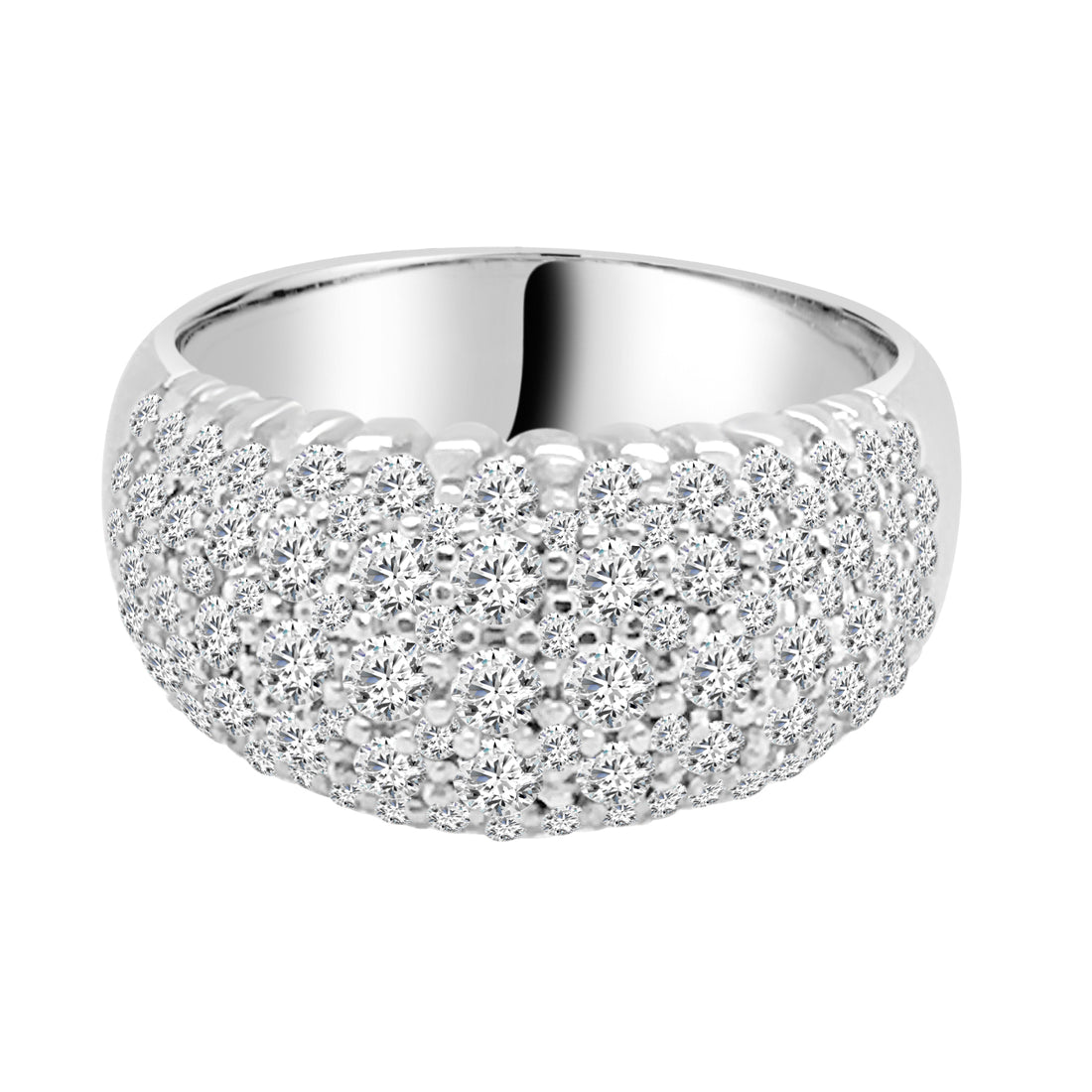 14 Karat White Gold 1.50 Natural Diamond Cluster Domed Ring