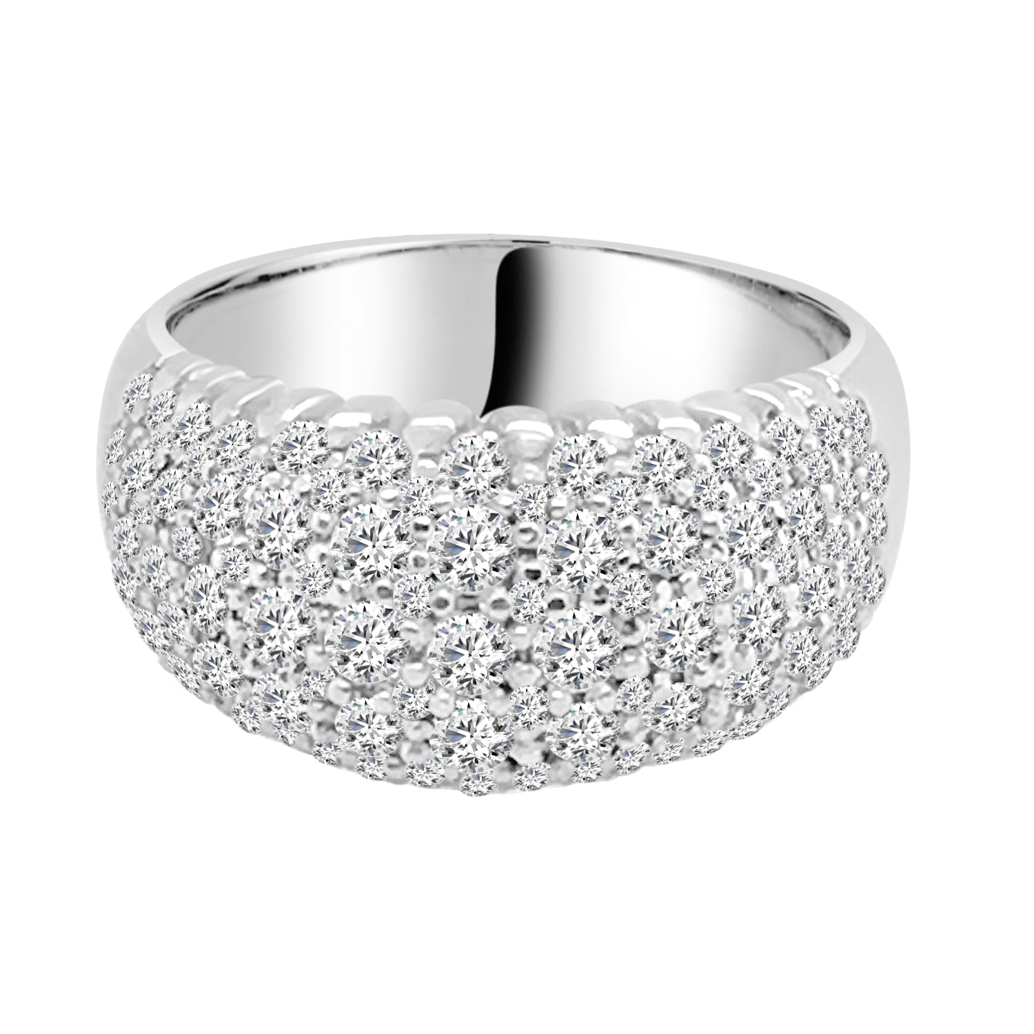 14 Karat White Gold 1.50 Natural Diamond Cluster Domed Ring