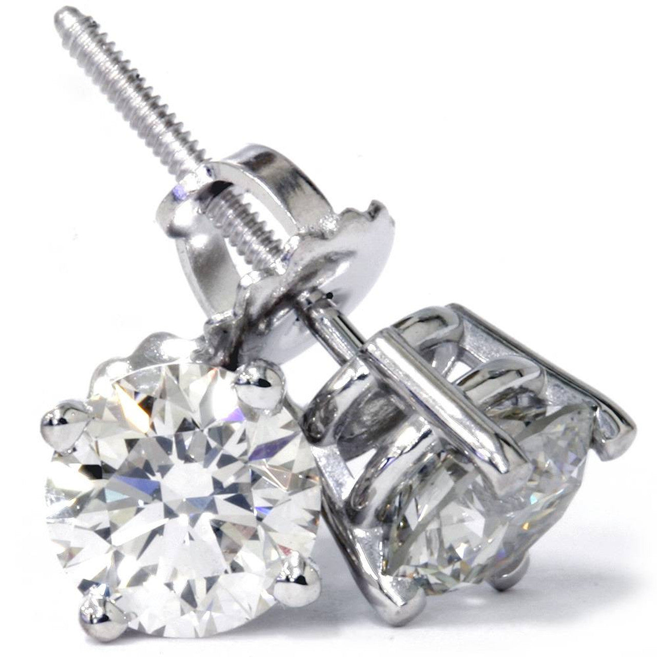 14K White Gold Lab Diamond Solitaire Studs with Screw Back - Round Shape (3mm)