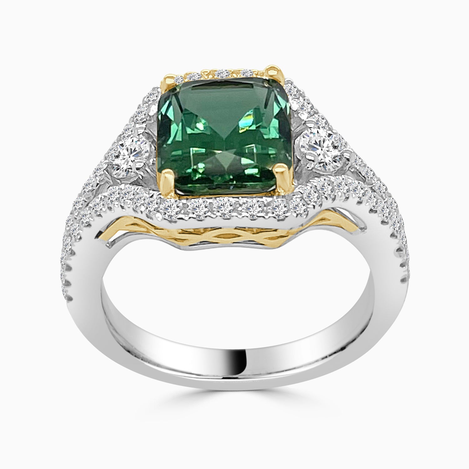18 Karat Two-tone Split Shank Ring with Tourmaline (3.26 carats)