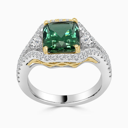 18 Karat Two-tone Split Shank Ring with Tourmaline (3.26 carats)