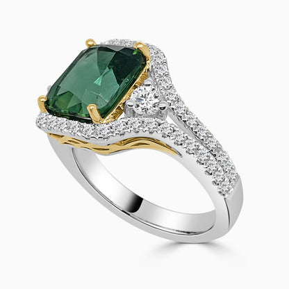 18 Karat Two-tone Split Shank Ring with Tourmaline (3.26 carats)