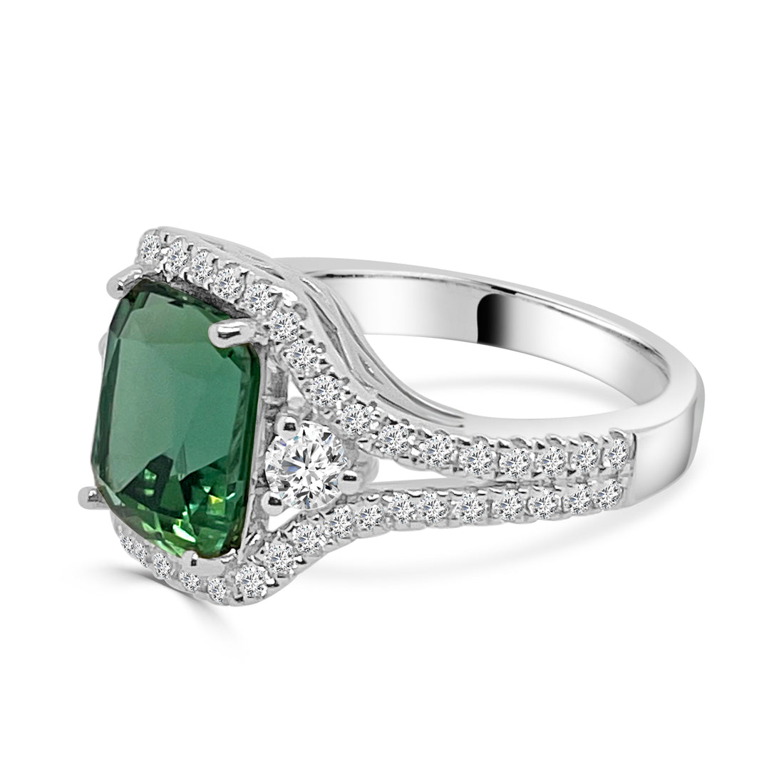 18 Karat Two-tone Split Shank Ring with Tourmaline (3.26 carats)