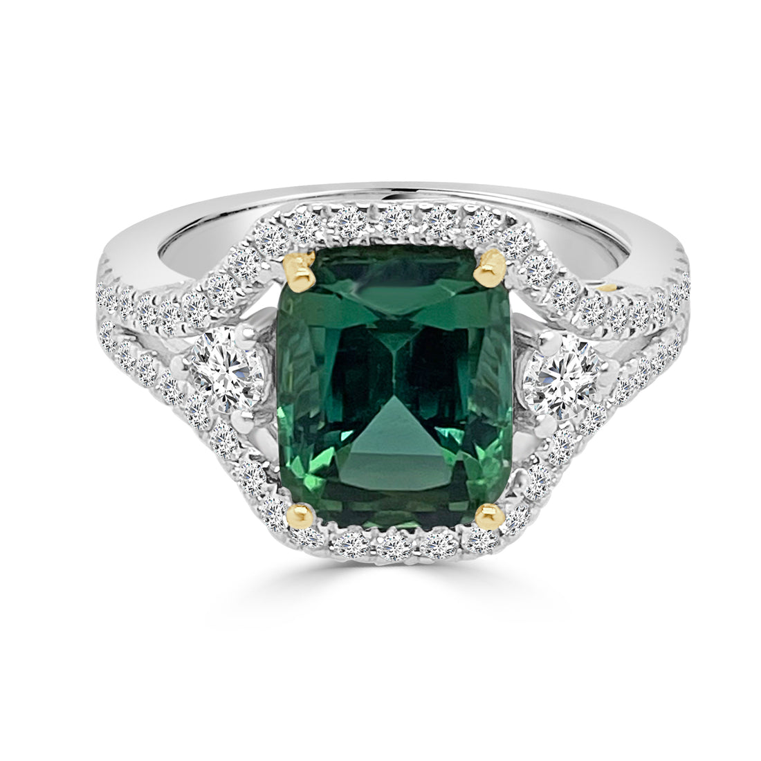 18 Karat Two-tone Split Shank Ring with Tourmaline (3.26 carats)