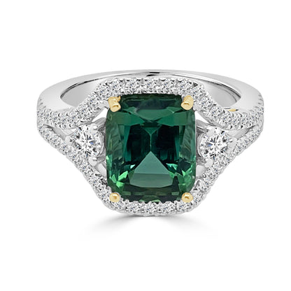 18 Karat Two-tone Split Shank Ring with Tourmaline (3.26 carats)