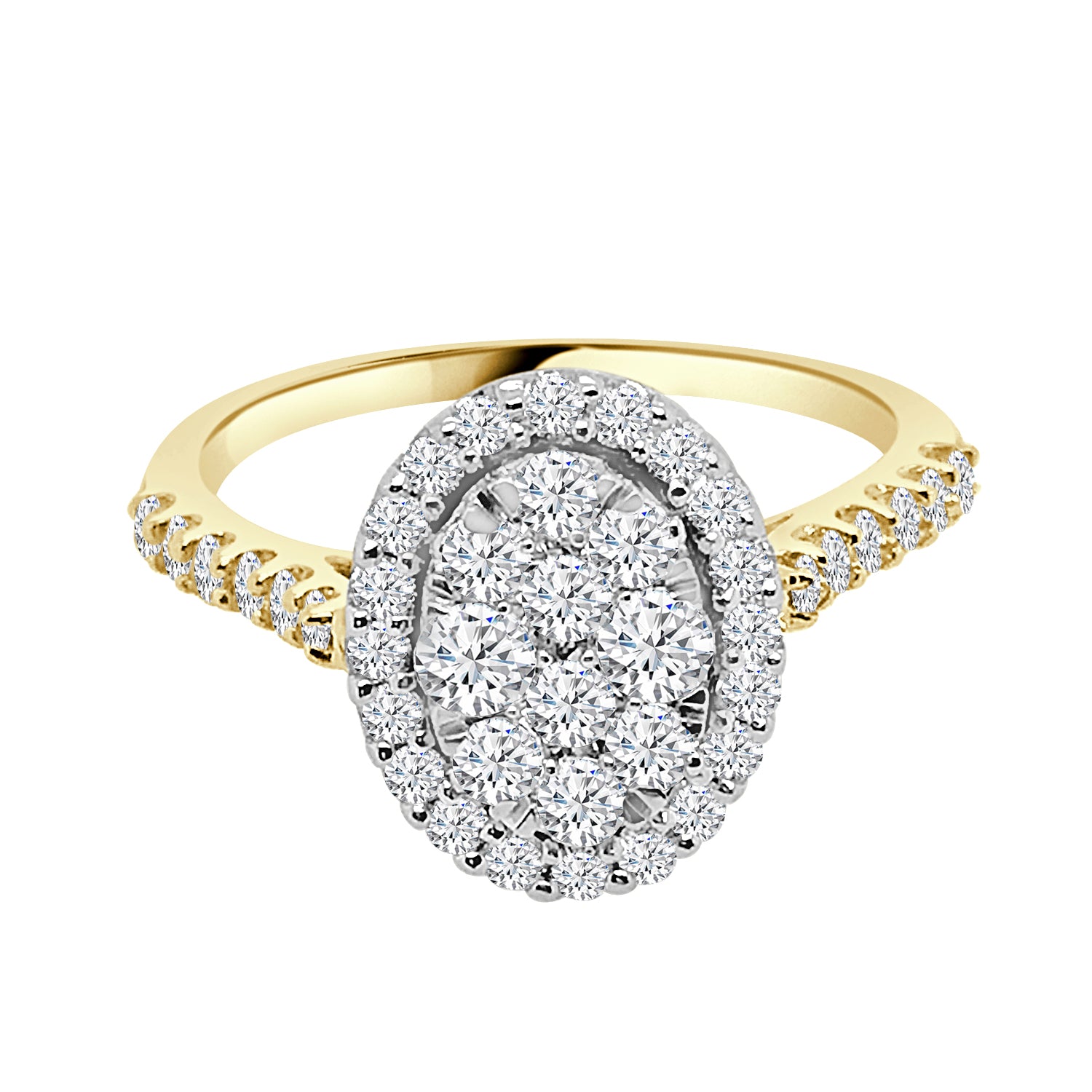 Oval Cluster 14K Two-Tone Natural Diamond 1.00 ct Engagement Ring