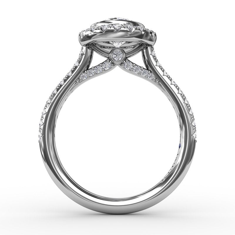 Oval Bezel Engagement Mounting in 14 Karat White Gold