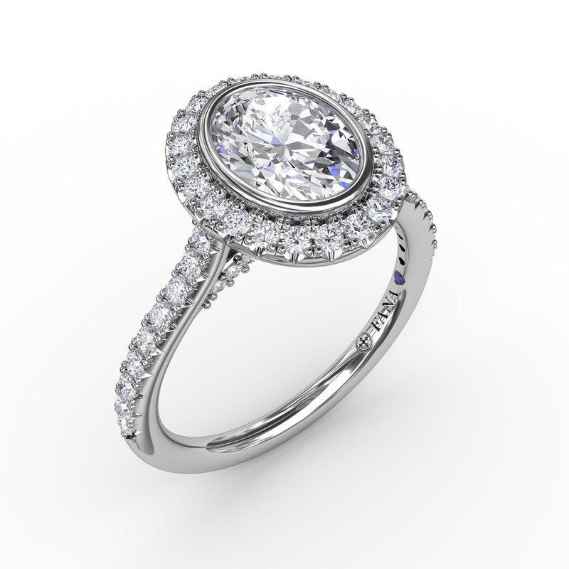 Oval Bezel Engagement Mounting in 14 Karat White Gold