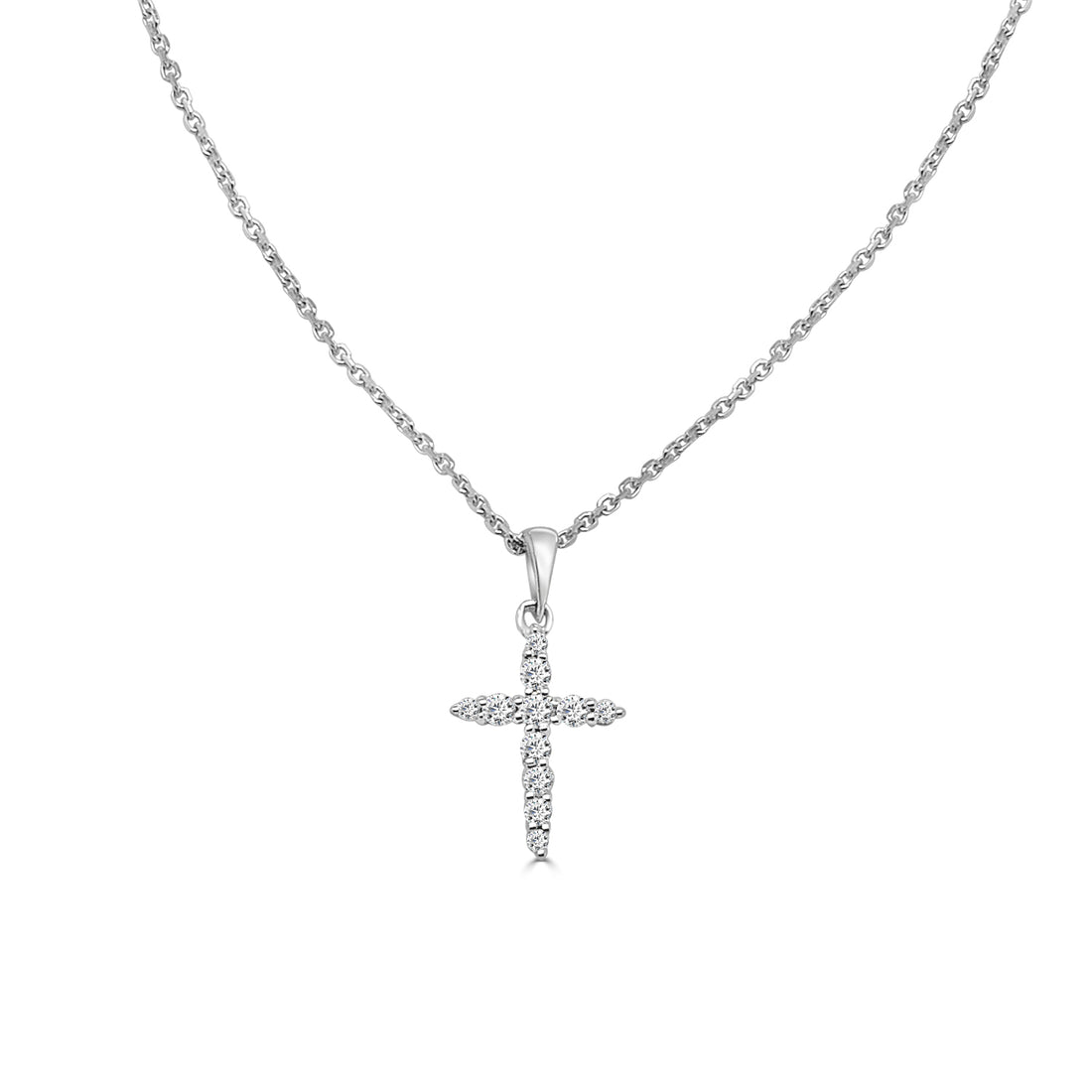 14K White Gold Cross Pendant Necklace with 0.13ct Natural Diamond