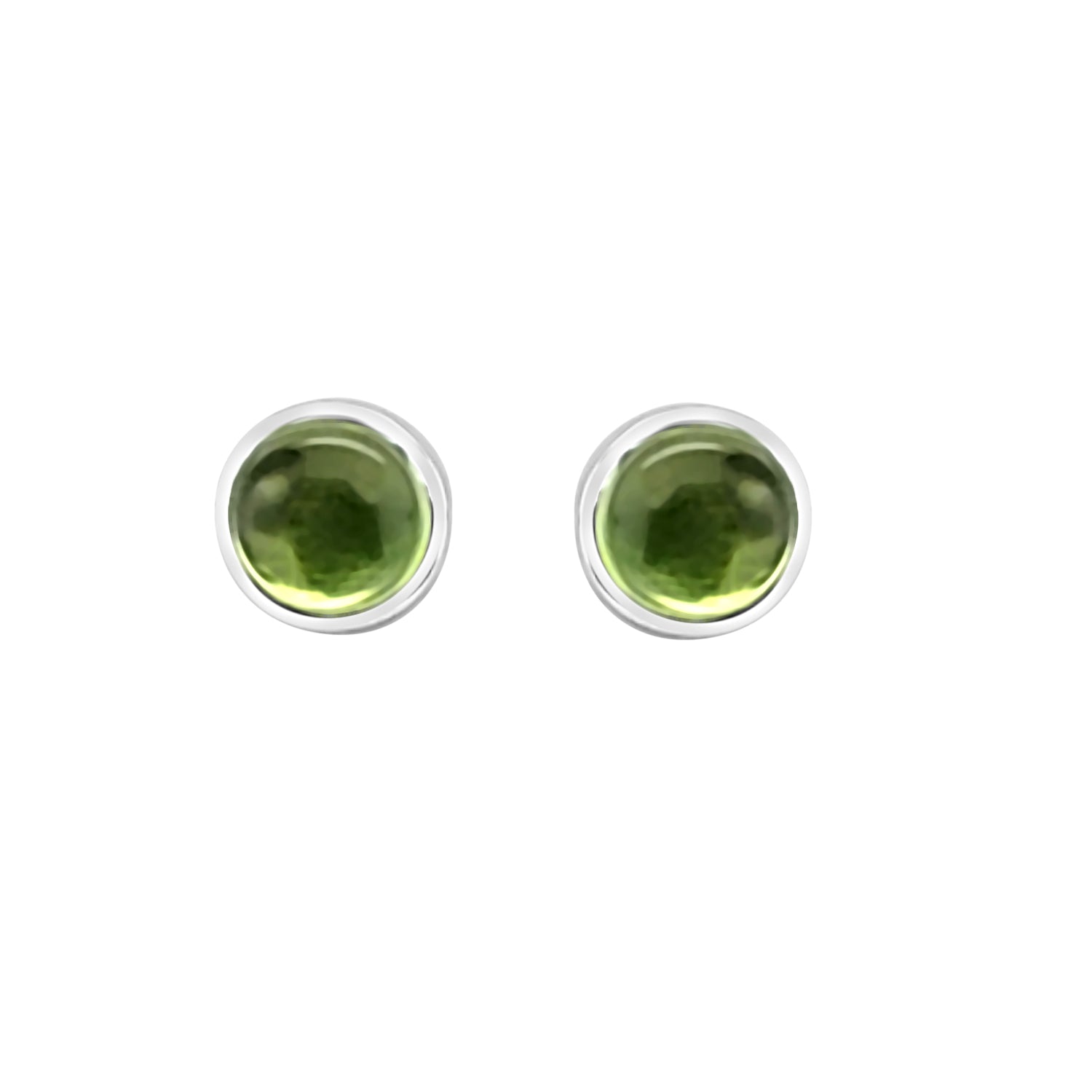 Peridot Sterling Silver Bezel Set Cabochon Earrings - Round Shape 1.35