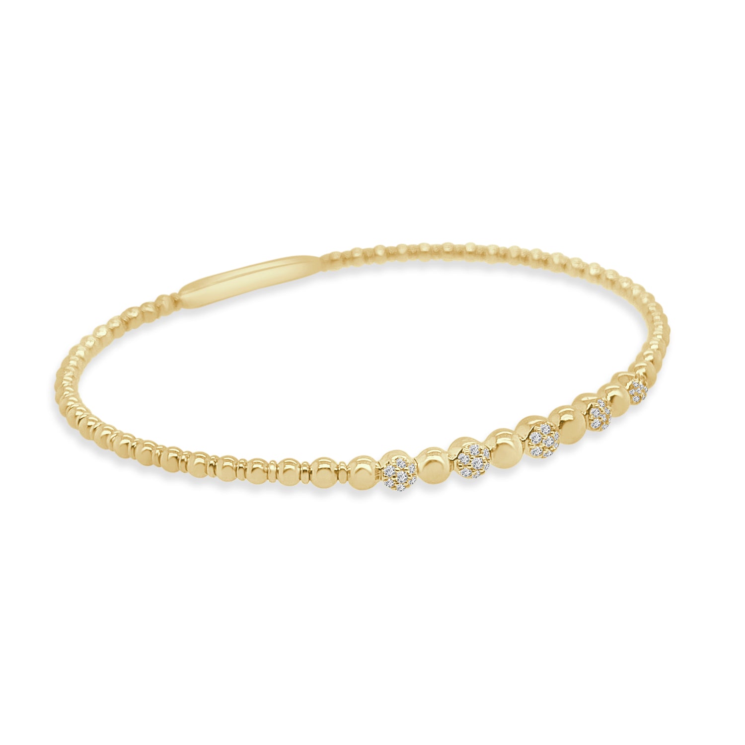 14K Yellow Gold Diamond Bubble Flex Bangle Bracelet with 0.19 Carat Natural Diamond