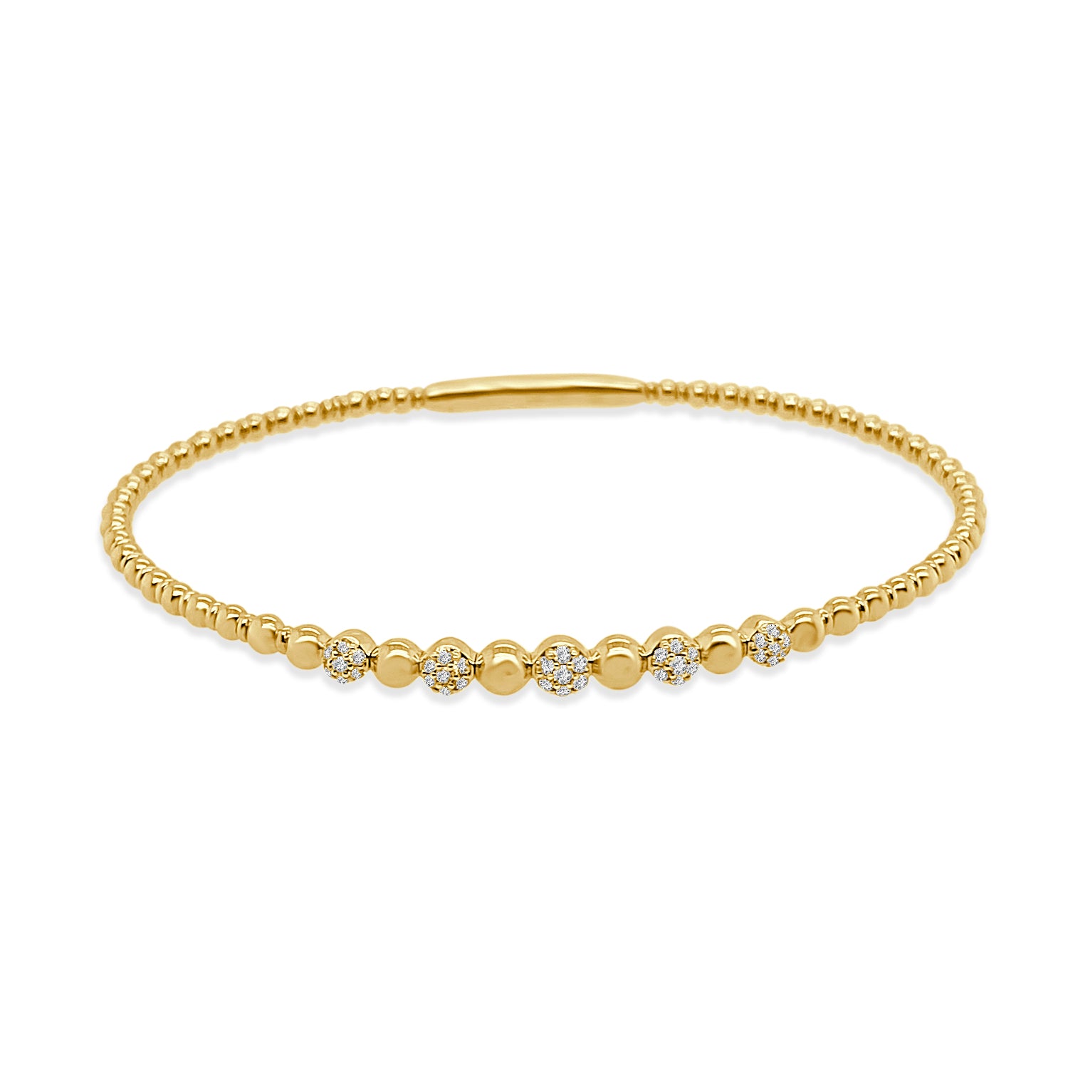 14K Yellow Gold Diamond Bubble Flex Bangle Bracelet with 0.19 Carat Natural Diamond