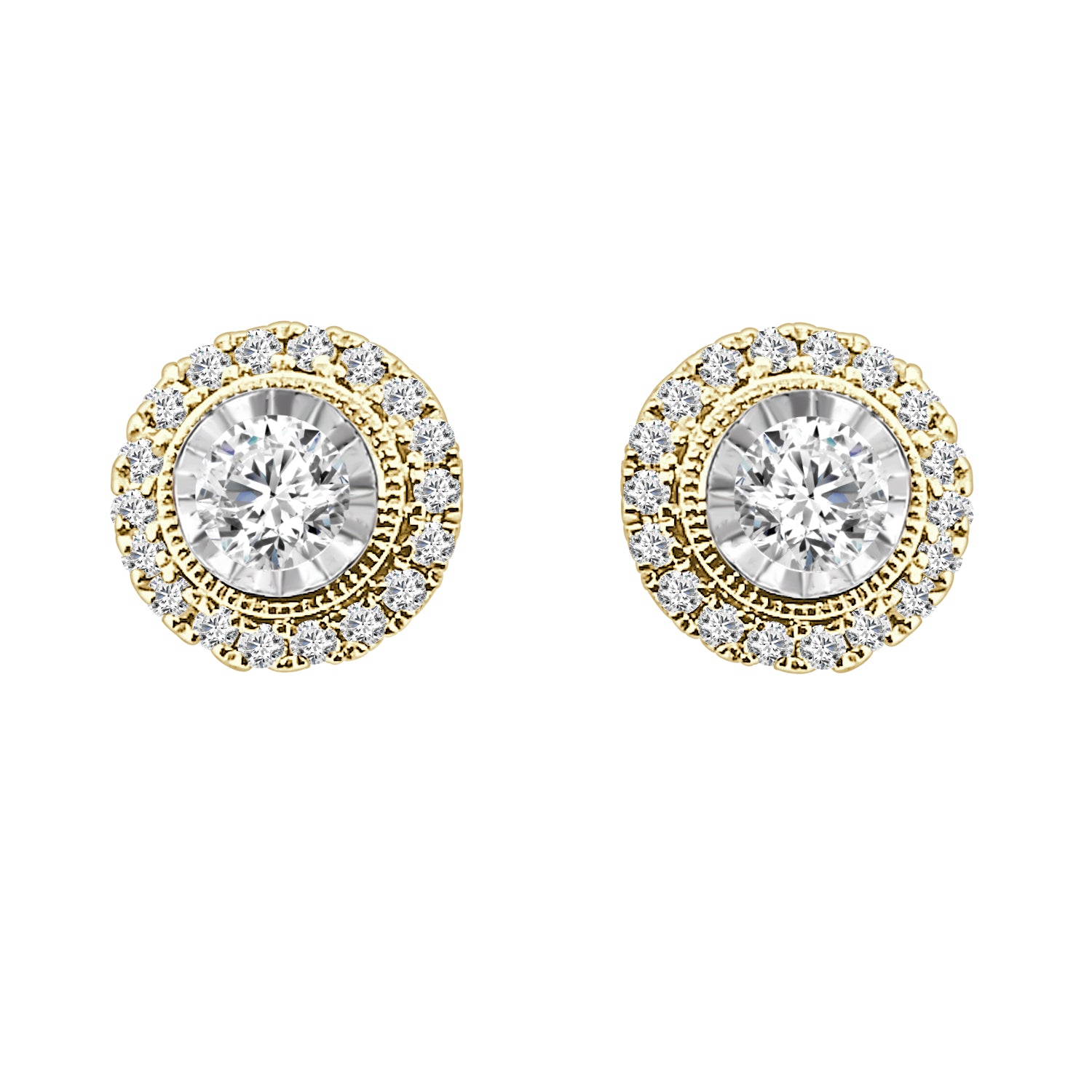 Vintage Halo Stud Earrings in 10 Karat Yellow Gold with Natural Diamond (0.50 carats)