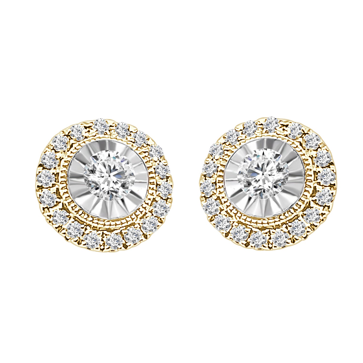 Vintage Halo Stud Earrings in 10 Karat Yellow Gold with Natural Diamond (0.50 carats)