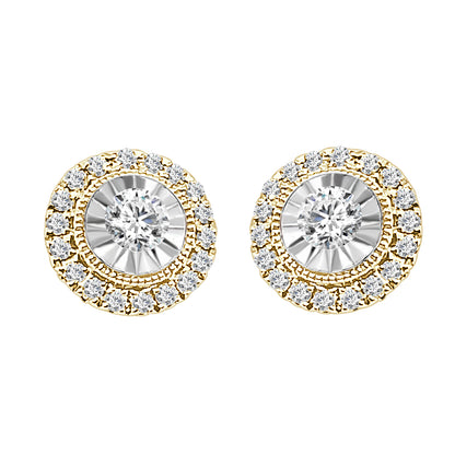 Vintage Halo Stud Earrings in 10 Karat Yellow Gold with Natural Diamond (0.50 carats)