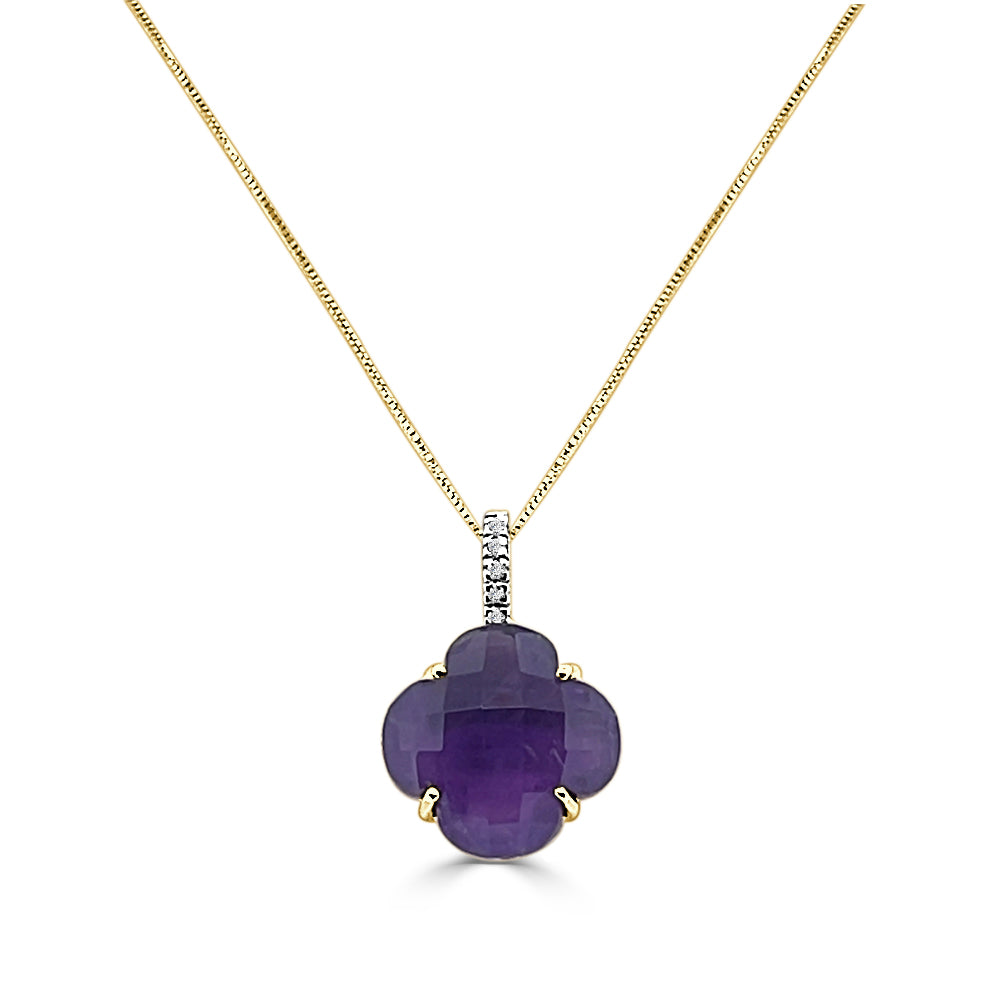 14 Karat Yellow Gold Amethyst and Diamond Crisscut Necklace - 8