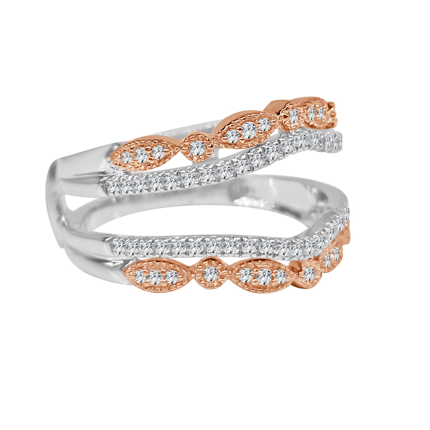 14 Karat Two-Tone Curved Scallop Wedding Band with Natural Diamond - 0.40 Carat