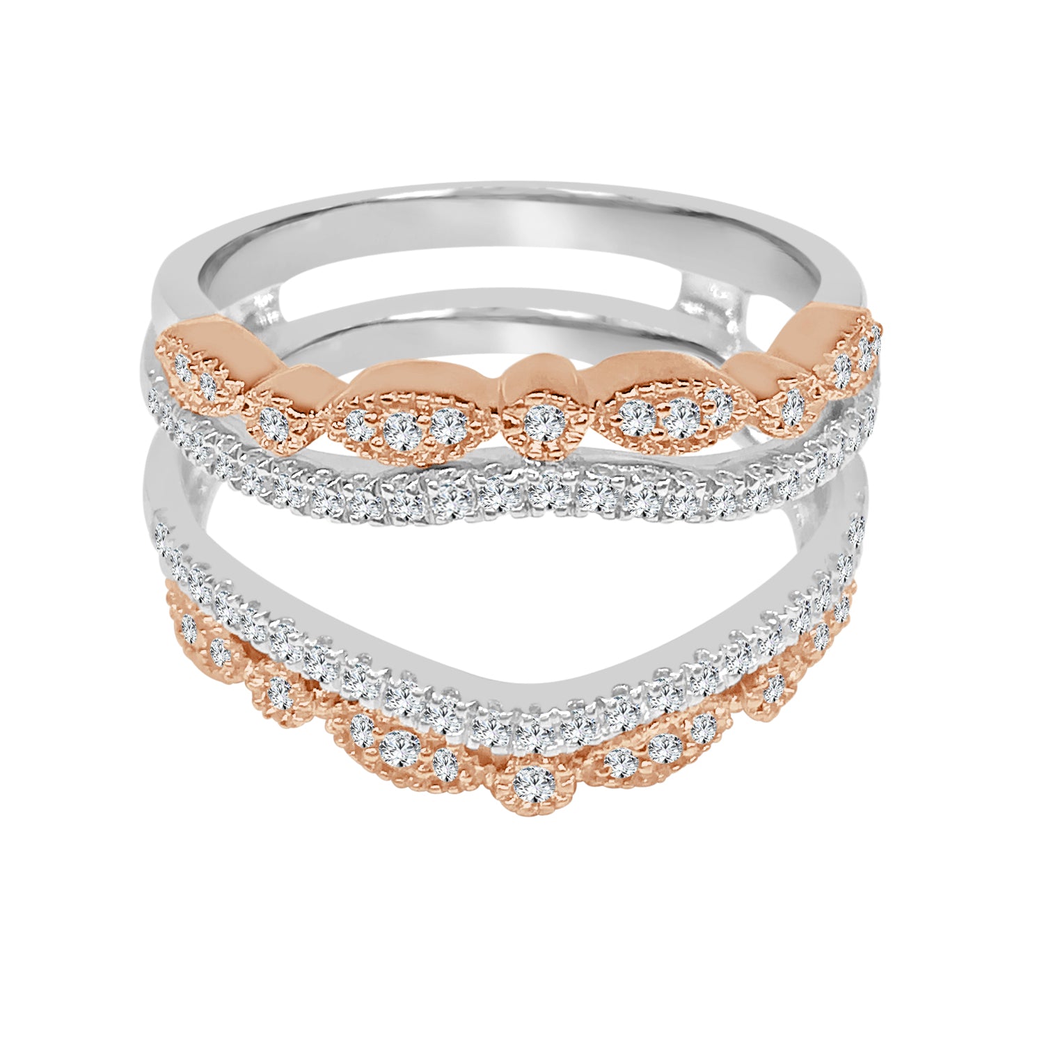 14 Karat Two-Tone Curved Scallop Wedding Band with Natural Diamond - 0.40 Carat