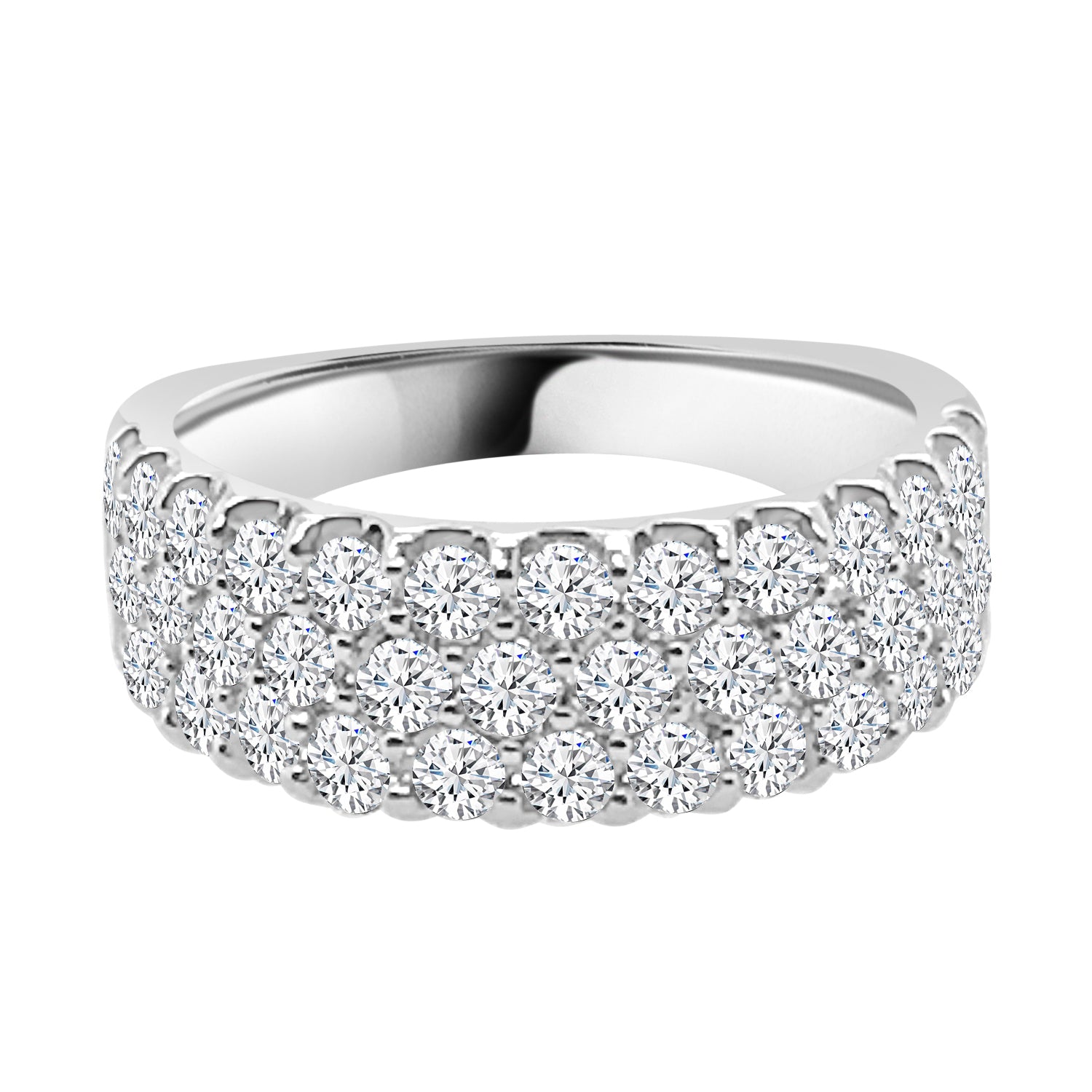 Three Row 2.03 Carat Natural Diamond Ring in 14 Karat White Gold