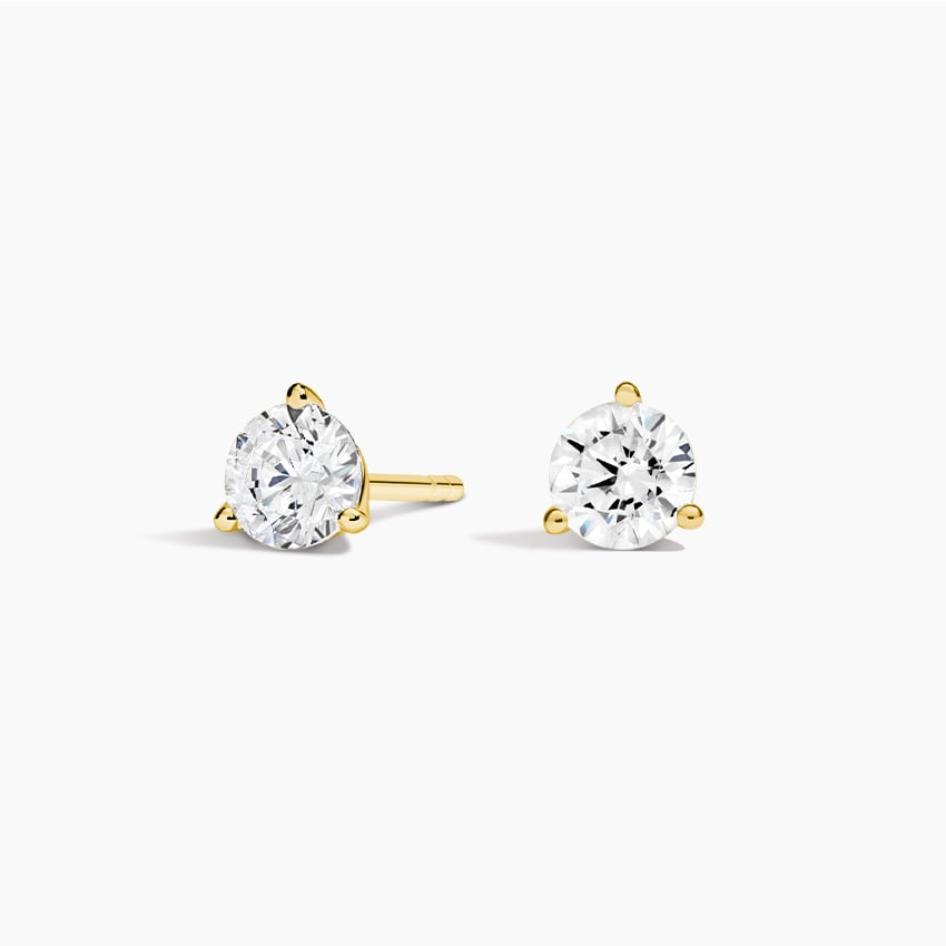 14K Yellow Gold Solitaire Studs with 1.08 Lab Diamond