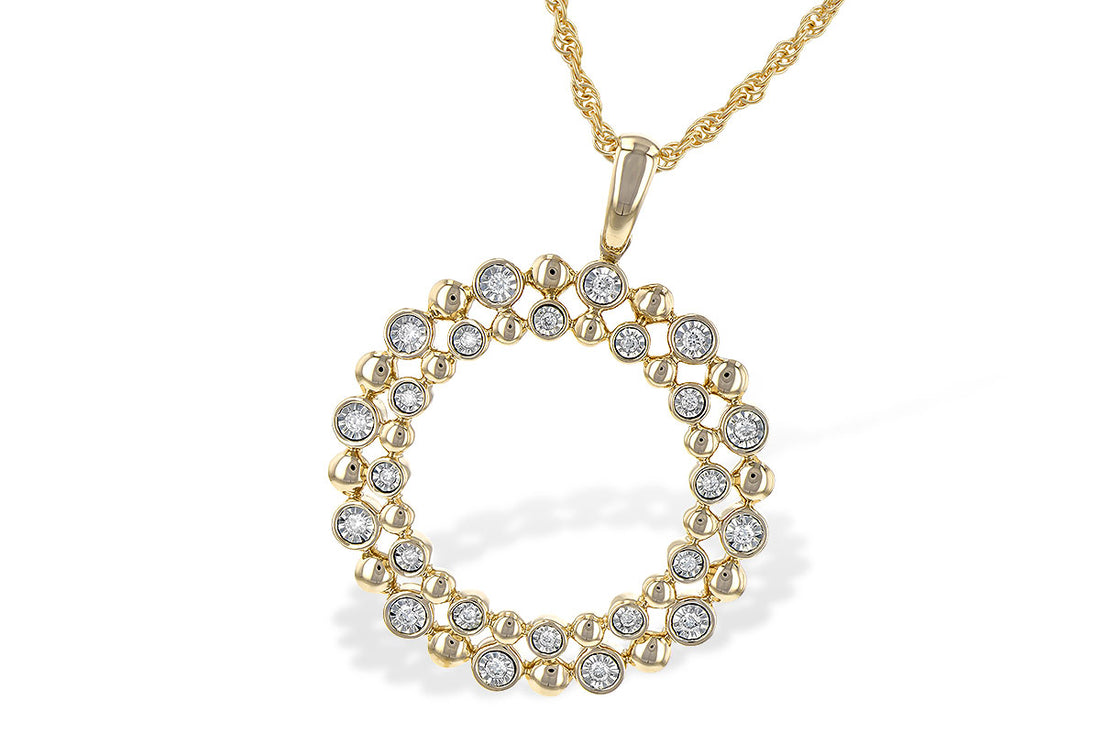 14K Yellow Gold Round Natural Diamond Pendant Necklace (0.12 ct)
