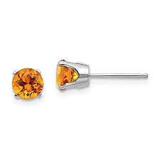 14K White Gold Citrine Solitaire Stud Earrings