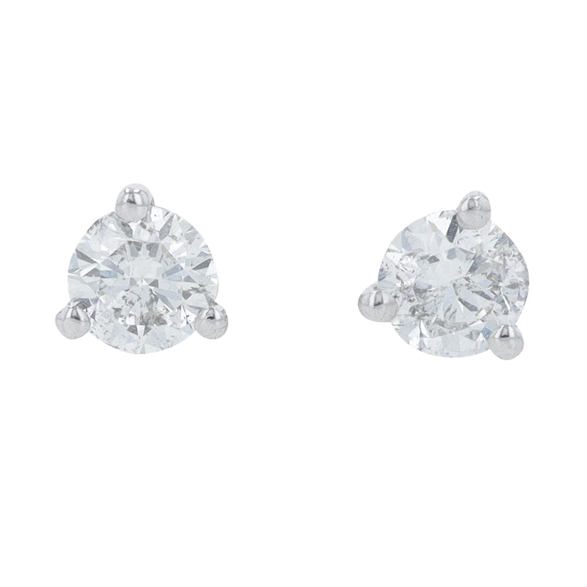 14K White Gold Round Cut 0.60 ct Natural Diamond Martini Set Solitaire Studs