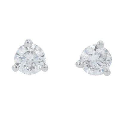 14K White Gold Round Cut 0.60 ct Natural Diamond Martini Set Solitaire Studs