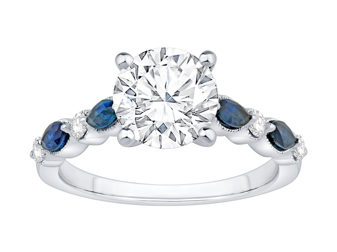 Round Lab Diamond and Sapphire 2.00 ct Engagement Ring in 14K White Gold