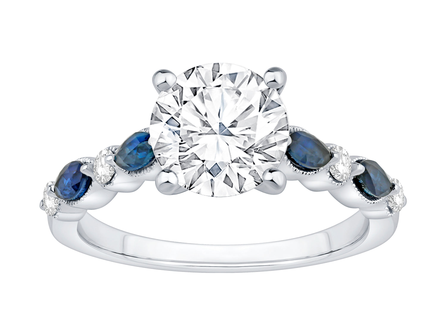 Round Lab Diamond and Sapphire 2.00 ct Engagement Ring in 14K White Gold