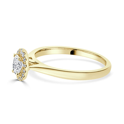 14K Yellow Gold Oval Diamond Halo Engagement Ring with 0.25 Carat Natural Diamond