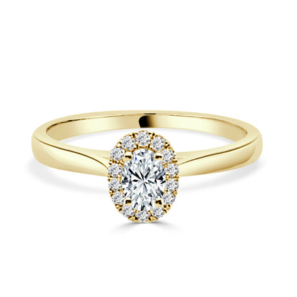 14K Yellow Gold Oval Diamond Halo Engagement Ring with 0.25 Carat Natural Diamond