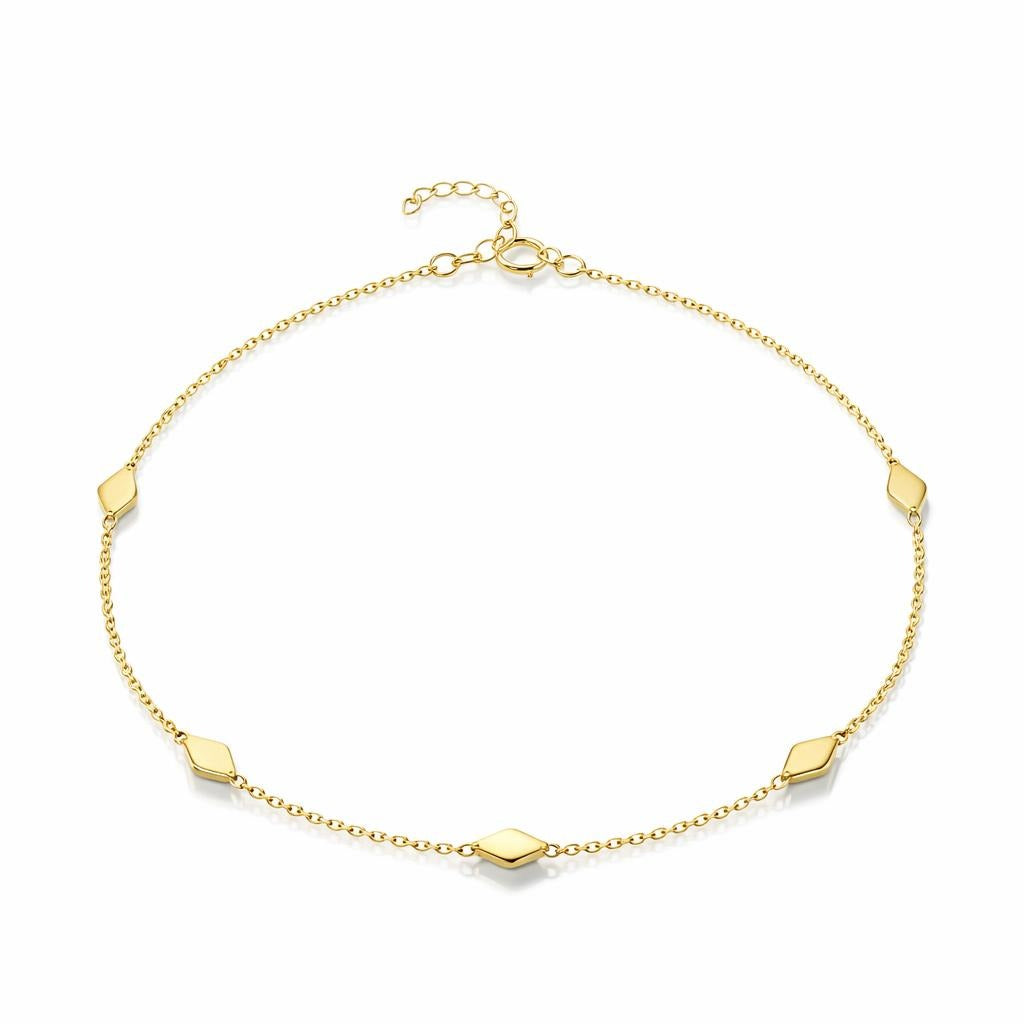 Adjustable 10 Karat Yellow Gold Rhombus Station Anklet