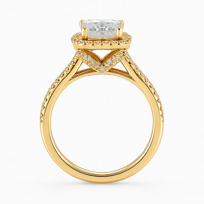 Christmas Sparkle: 14K Yellow Gold Split Shank Engagement Ring with 3.00 Lab Diamond Emerald Shape
