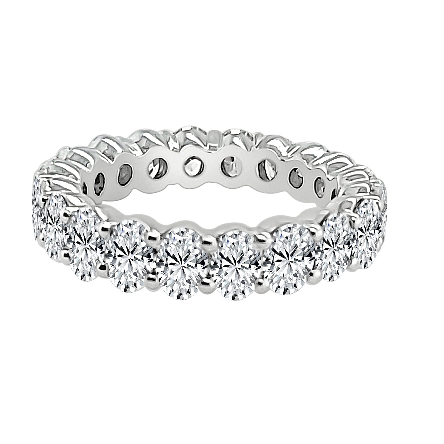 14K White Gold Oval Natural Diamond Wedding Band - 4.80 Carats