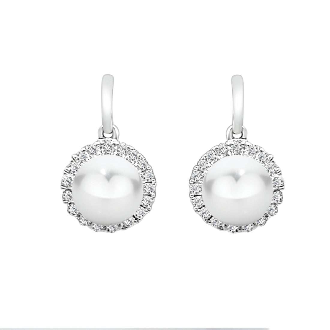 Pearl and Diamond Halo Earrings in 14 Karat Yellow Gold